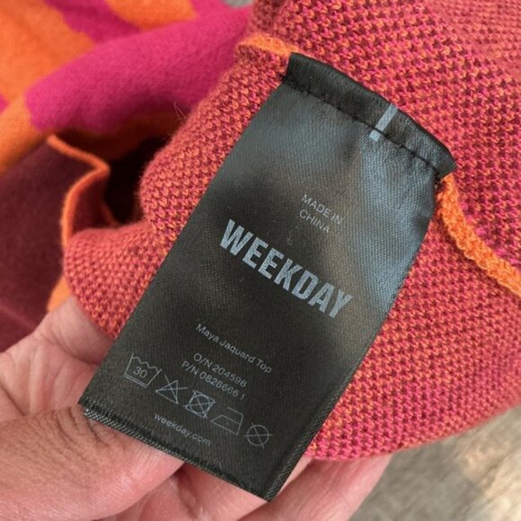 Weekday Maya Jacquard Knit Top Abstract Print Long Sleeve Sweater Size M - Picture 4 of 7